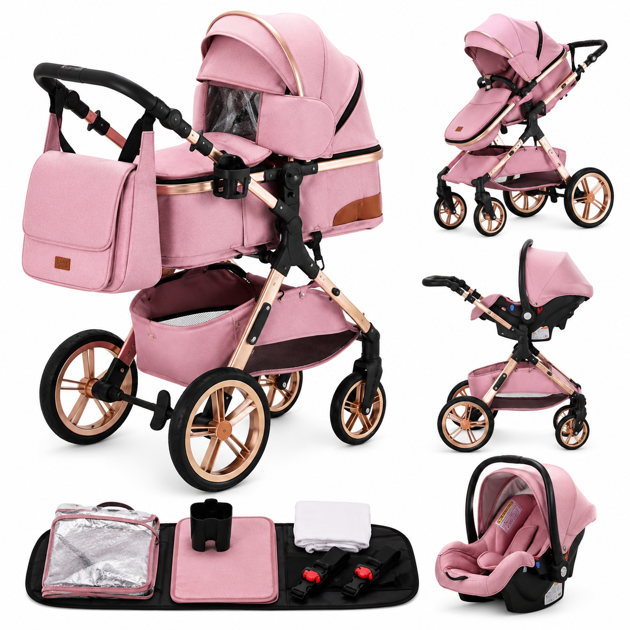 Poussette Bébé 3-en-1 Aluminium Pliable