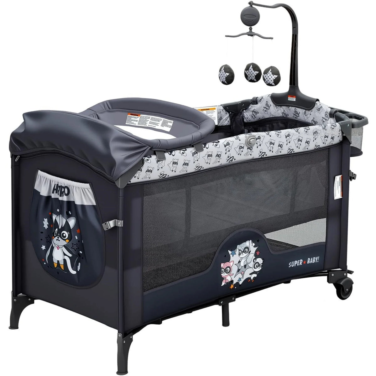 Lit de Voyage Bébé Pliable 5-en-1 avec Table à Langer