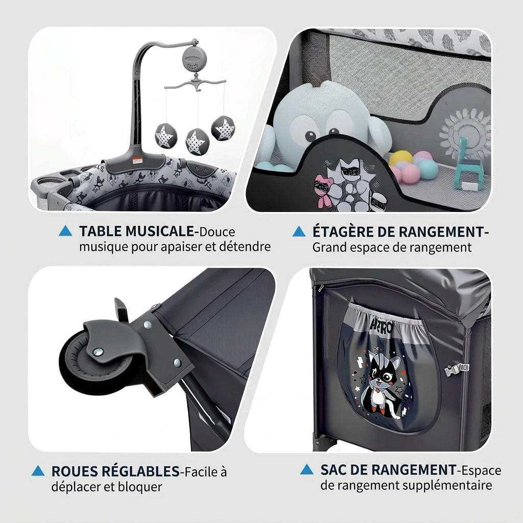 Lit de Voyage Bébé Pliable 5-en-1 avec Table à Langer