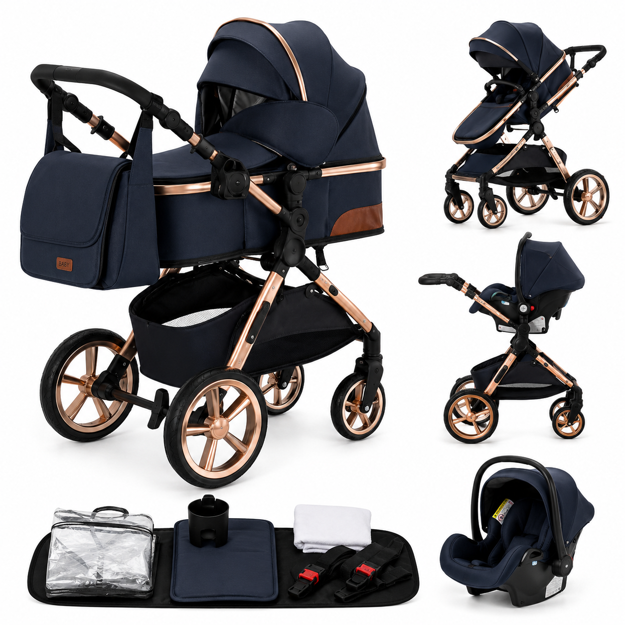 Poussette Bébé 3-en-1 Aluminium Pliable