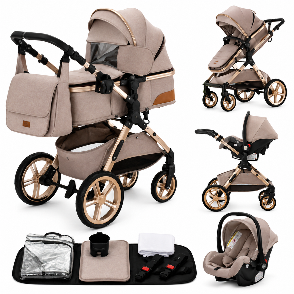 Poussette Bébé 3-en-1 Pliable avec Structure en Aluminium