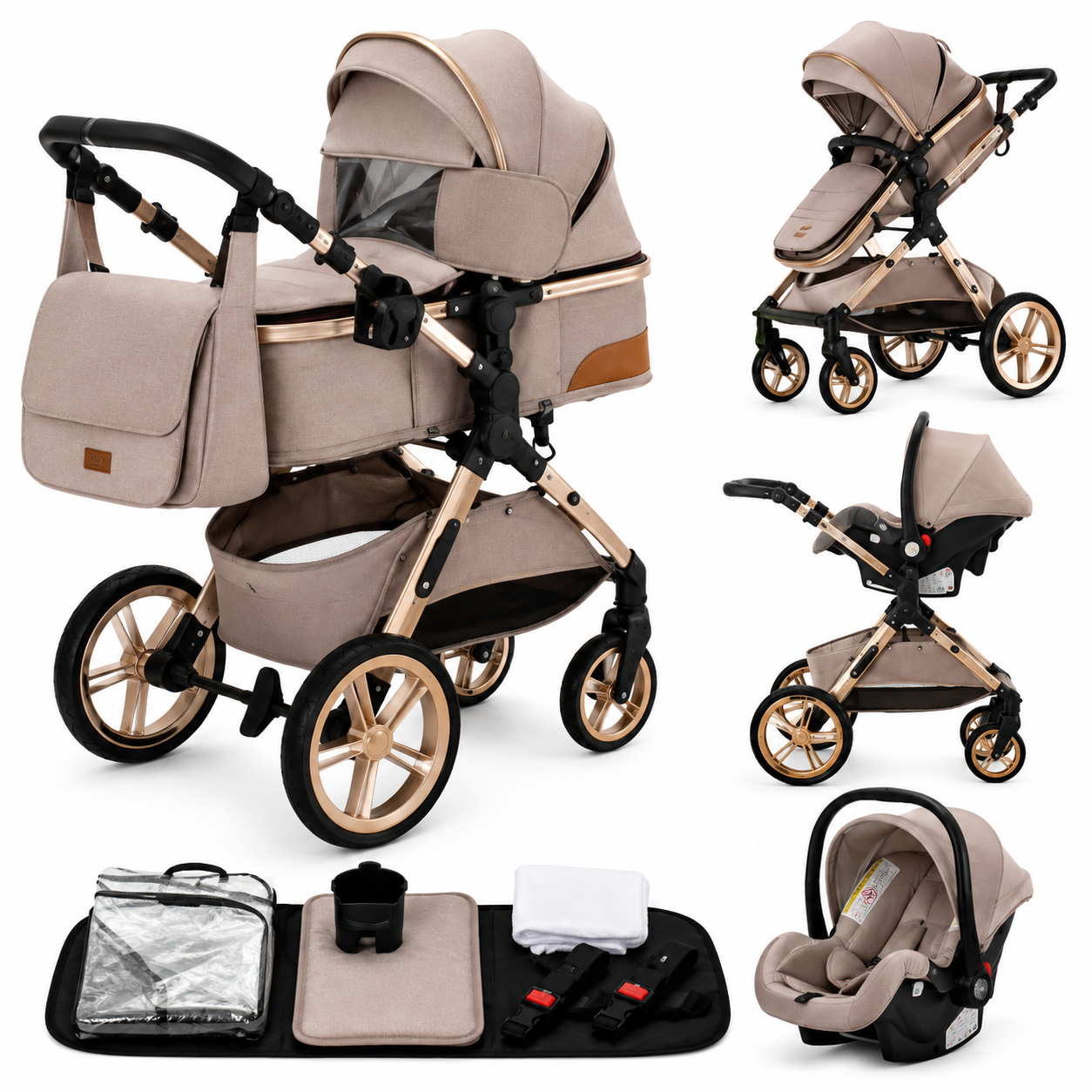 Poussette Bébé 3-en-1 Aluminium Pliable