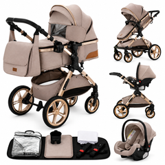 Poussette Bébé 3-en-1 Pliable avec Structure en Aluminium