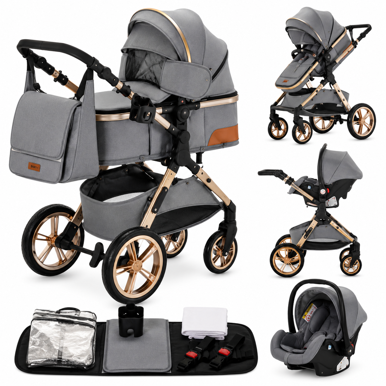 Poussette Bébé 3-en-1 Aluminium Pliable