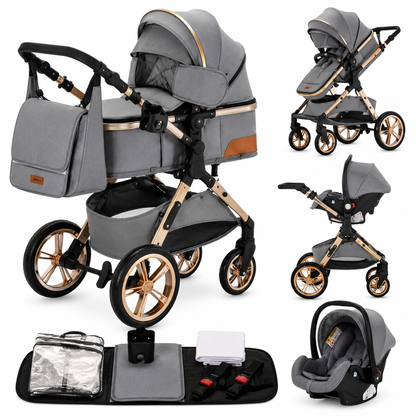 Poussette Bébé 3-en-1 Aluminium Pliable