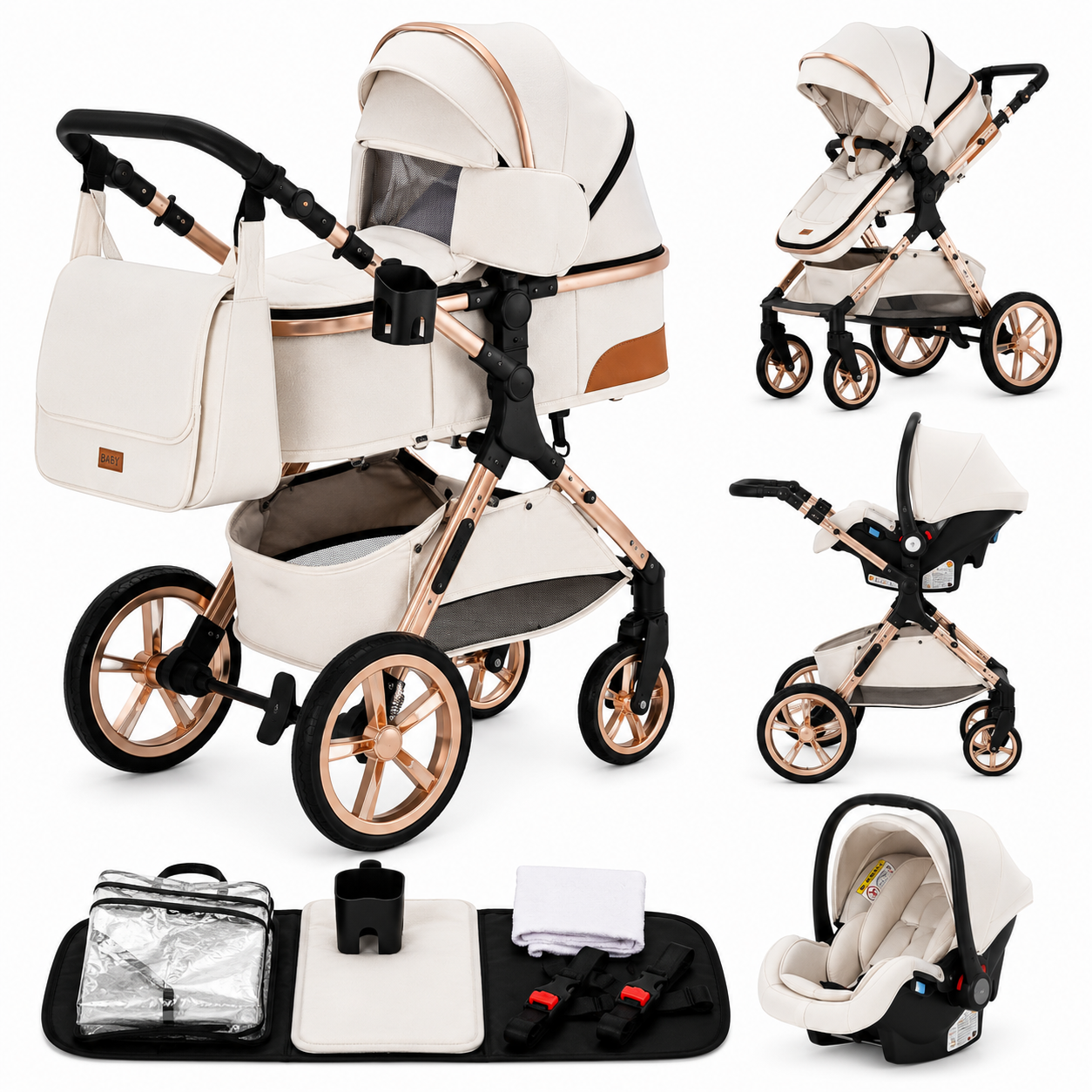 Poussette Bébé 3-en-1 Aluminium Pliable