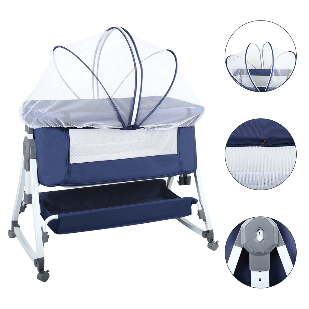 Lit Cododo Bébé 2-en-1 Réglable sur 6 Hauteurs avec Roulettes