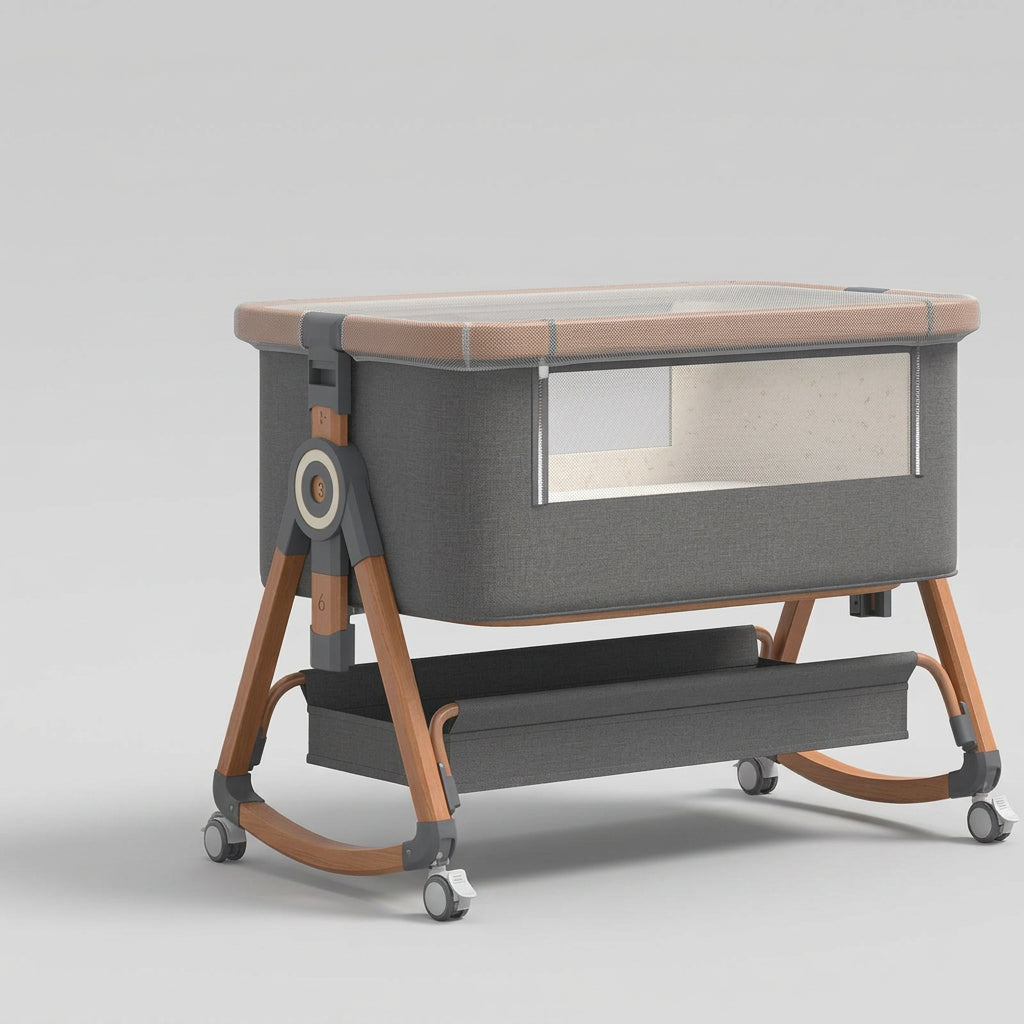 Lit Bébé 3-en-1 Réglable avec Matelas et Roulettes