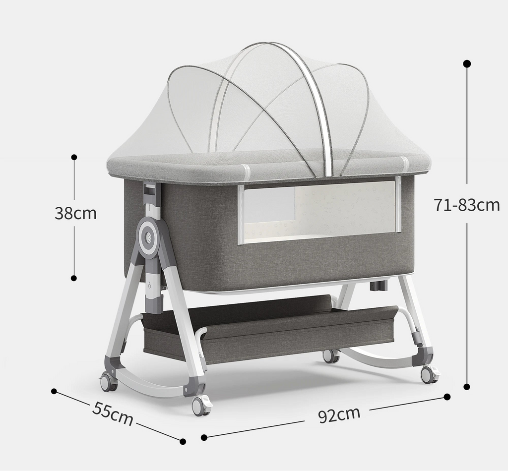 Lit Bébé 3-en-1 Réglable avec Matelas et Roulettes