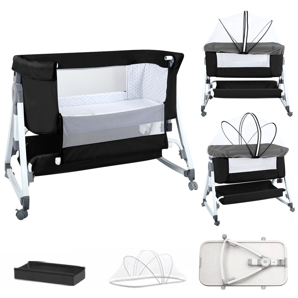 Lit Cododo Bébé 2-en-1 Réglable sur 6 Hauteurs avec Roulettes