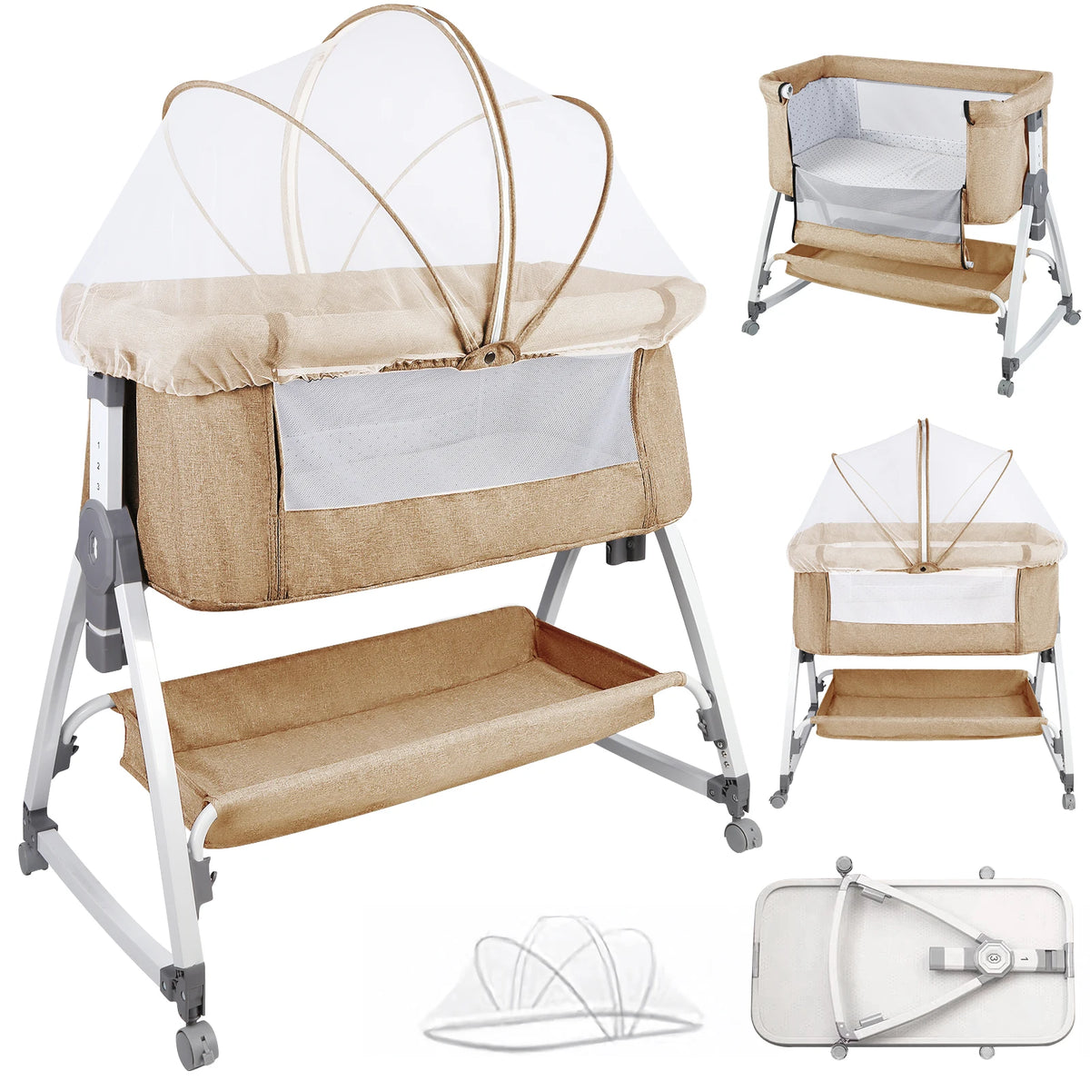Lit Cododo Bébé 2-en-1 Réglable sur 6 Hauteurs avec Roulettes