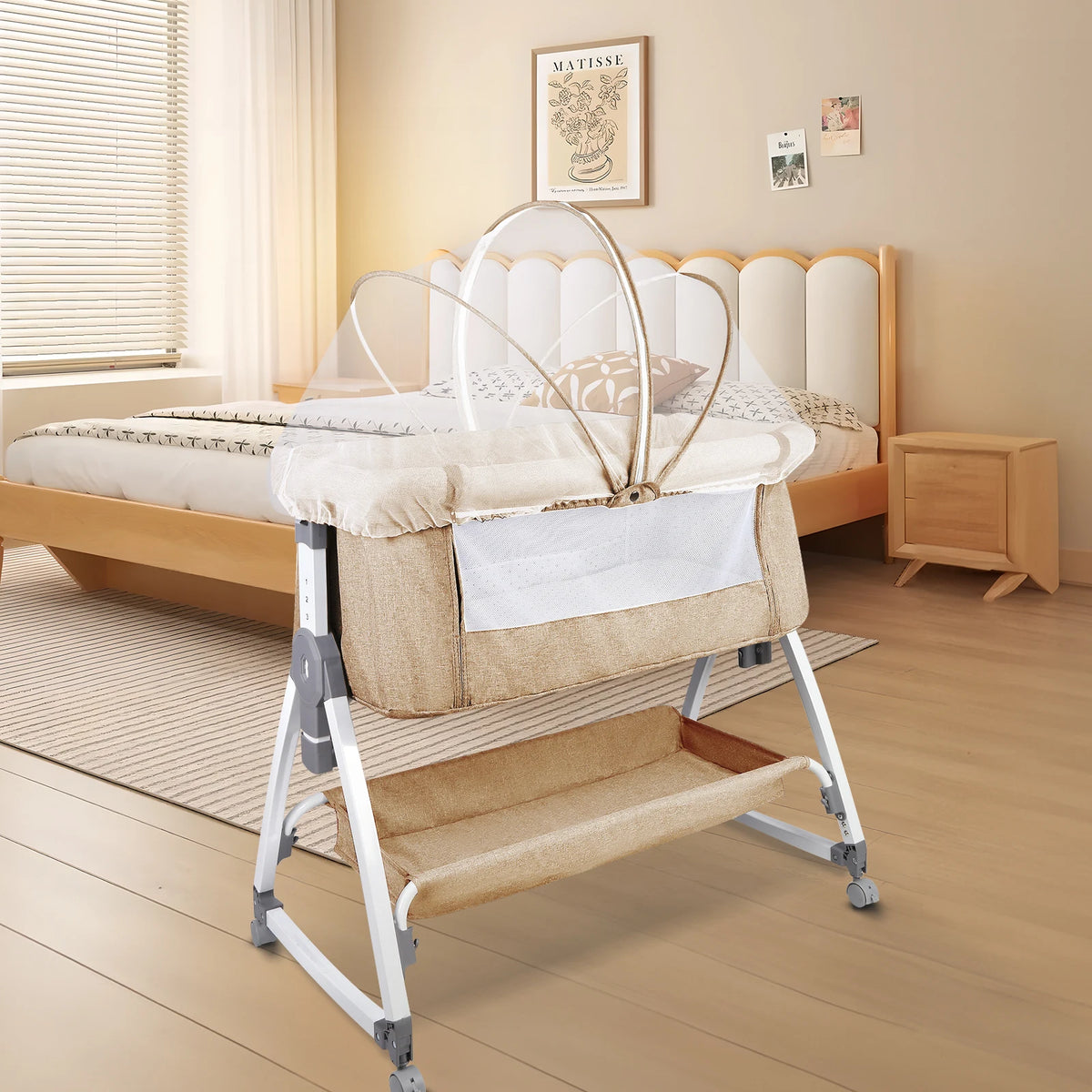 Lit Cododo Bébé 2-en-1 Réglable sur 6 Hauteurs avec Roulettes