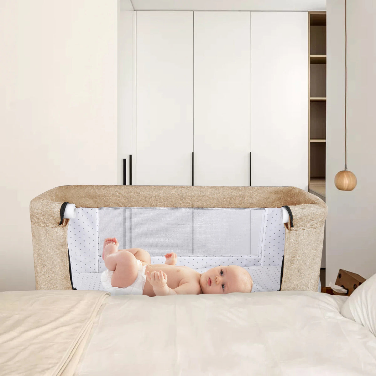 Lit Cododo Bébé 2-en-1 Réglable sur 6 Hauteurs avec Roulettes