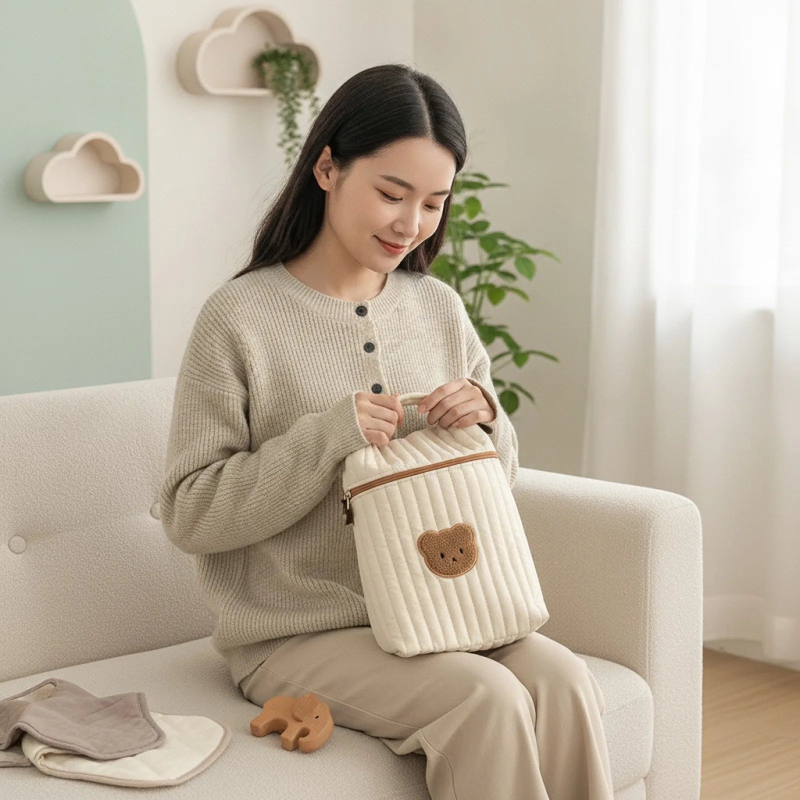 Sac Maternité "Ours Maman" Beige