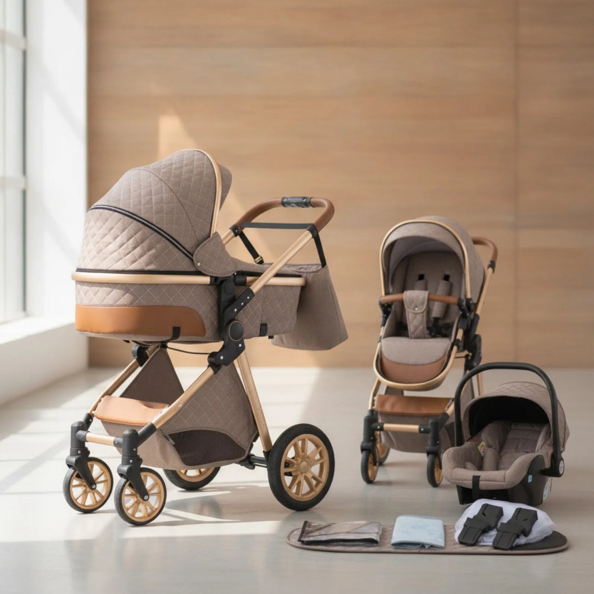 Poussette Bébé 3-en-1 Pliable avec Structure en Aluminium