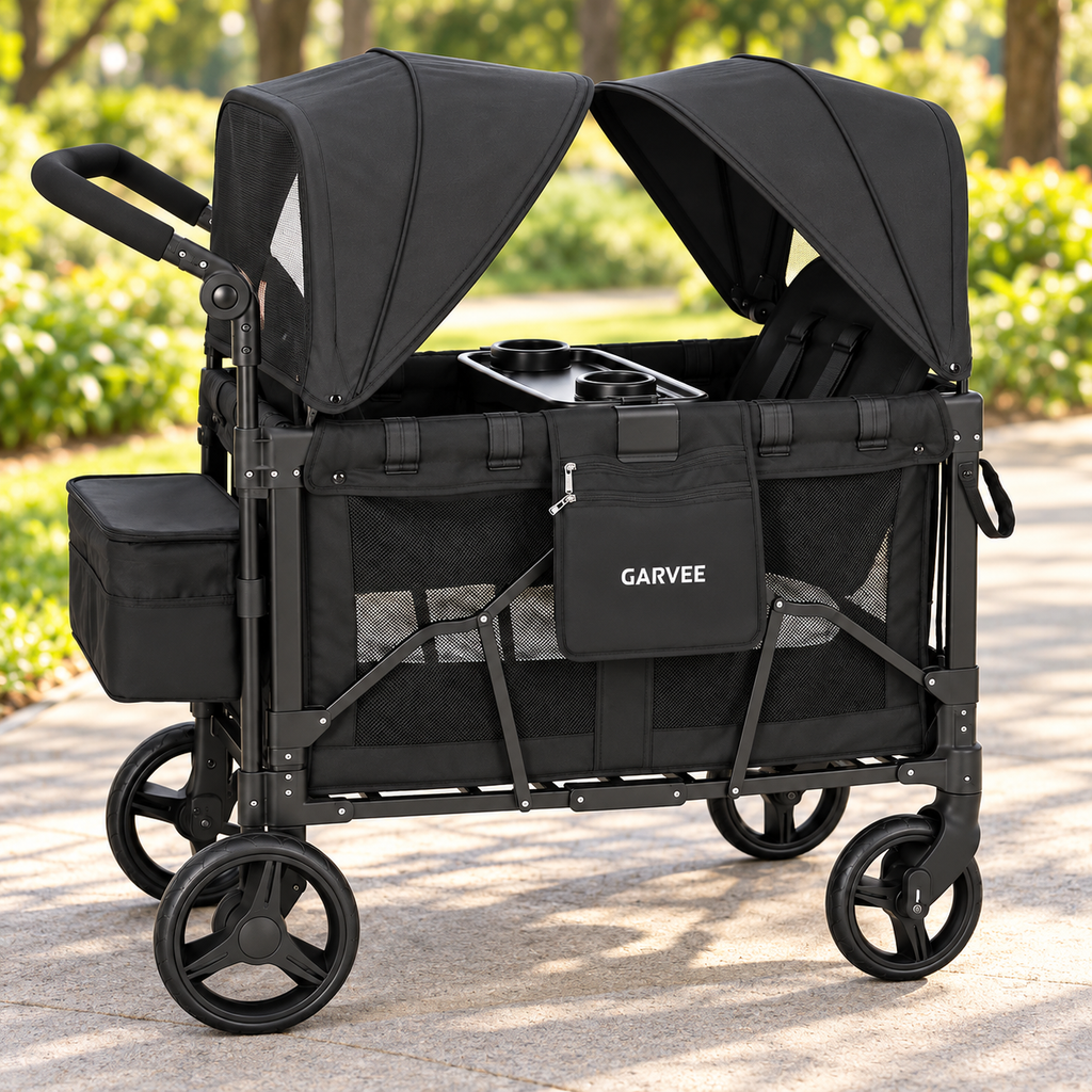 Poussette Chariot Double Pliable avec Auvents et Plateau