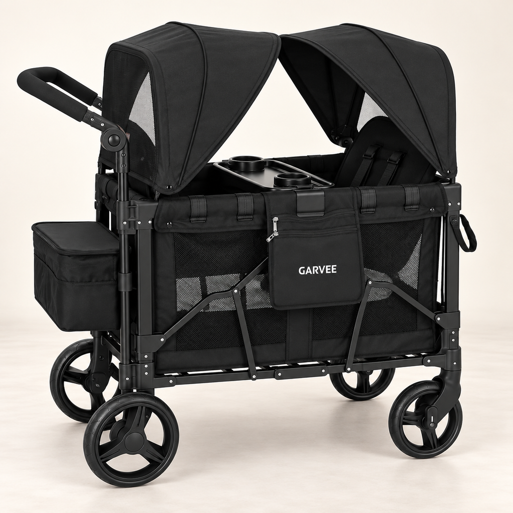 Poussette Chariot Double Pliable avec Auvents et Plateau