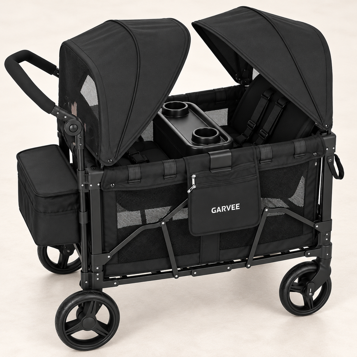 Poussette Chariot Double Pliable avec Auvents et Plateau