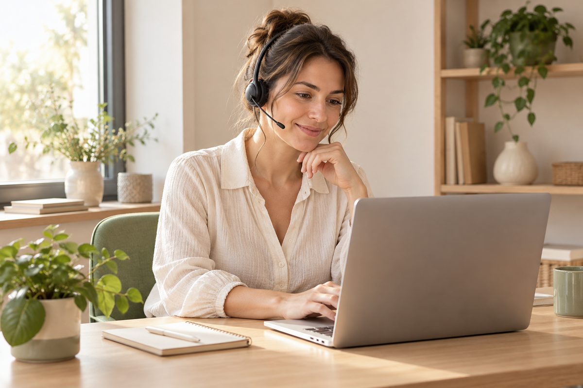 Visuel d’illustration : une conseillère travaillant à son bureau dans un espace chaleureux.