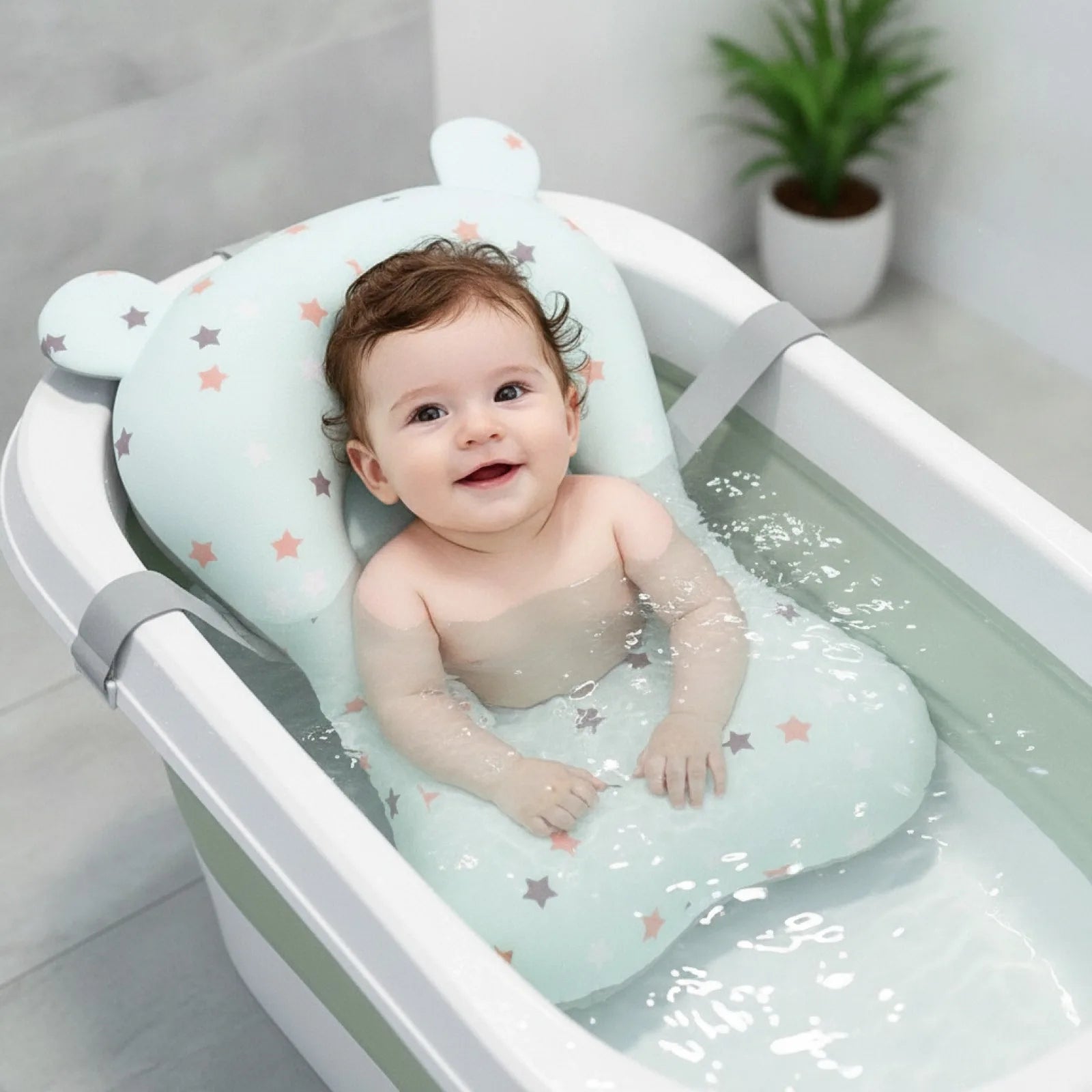 Tapis de Bain Bébé Antidérapant avec Coussin Douillet