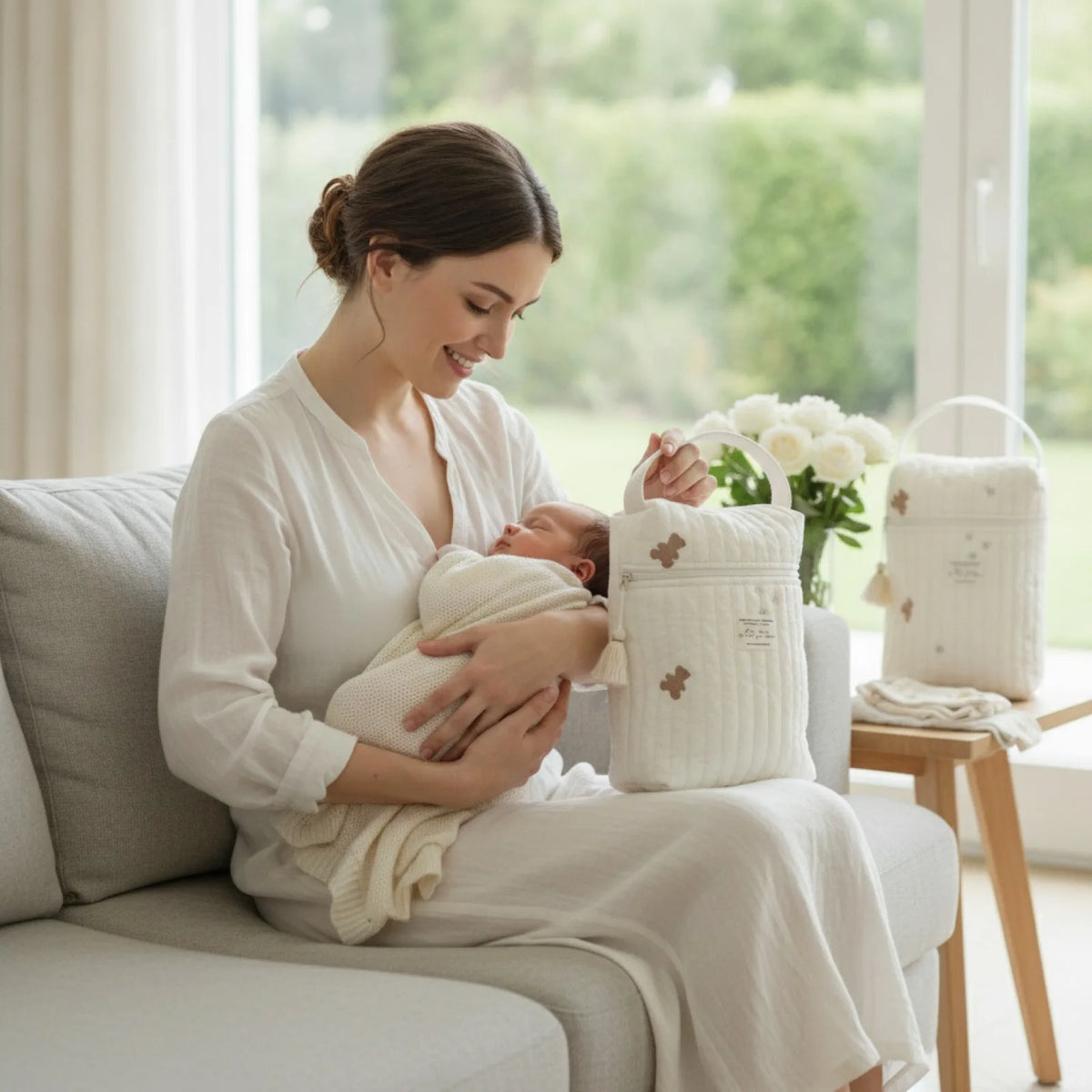 Sac à Langer Bébé Matelassé avec Rangement