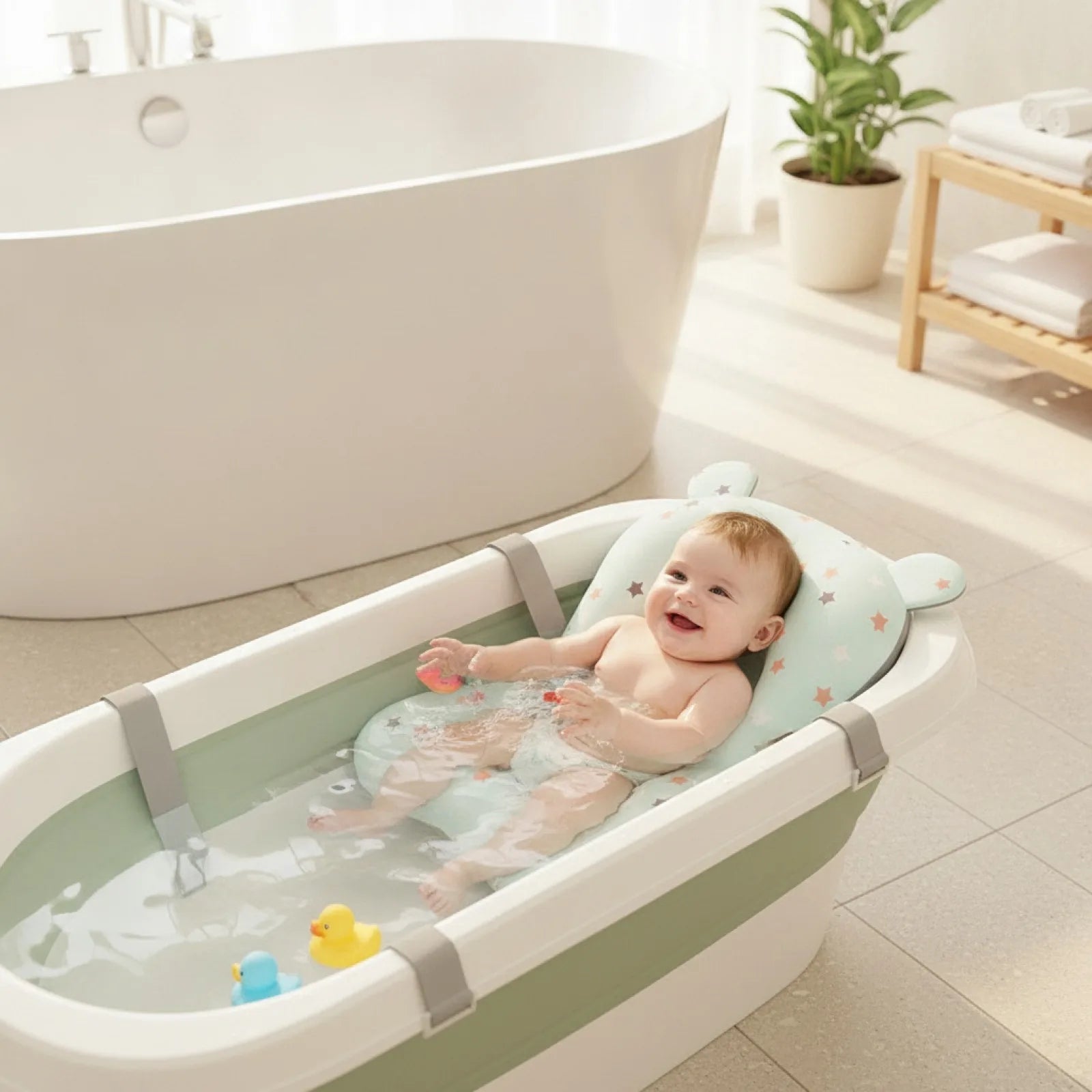Tapis de Bain Bébé Antidérapant avec Coussin Douillet