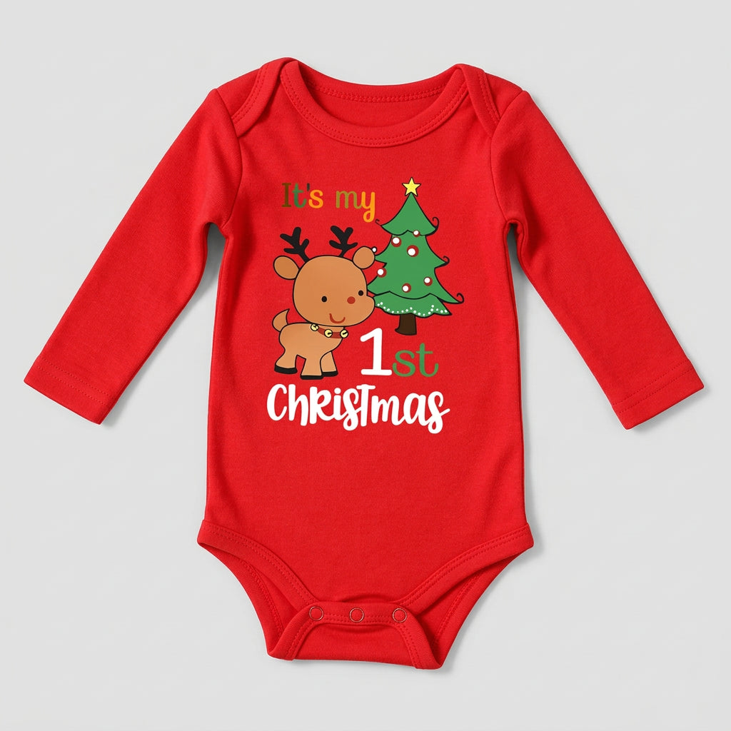 Body Bébé Premier Noël en Coton à Manches Longues – Motif Cerf