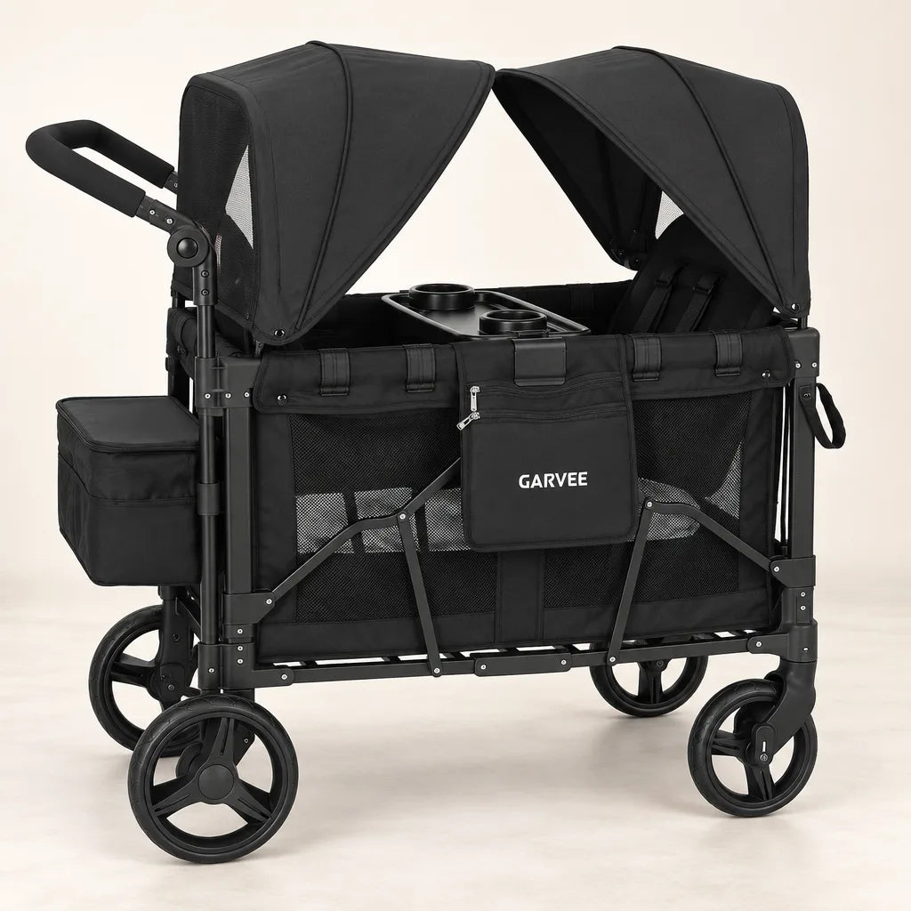 Poussette Chariot Double Pliable avec Auvents et Plateau