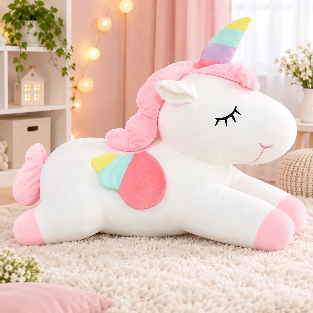 Peluche Licorne Géante Douce – Rose ou Blanche, 100 cm