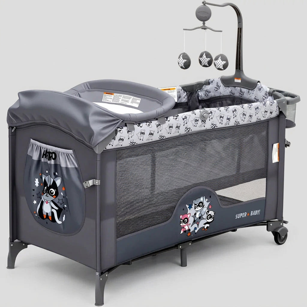 Lit de Voyage Bébé Pliable 5-en-1 avec Table à Langer