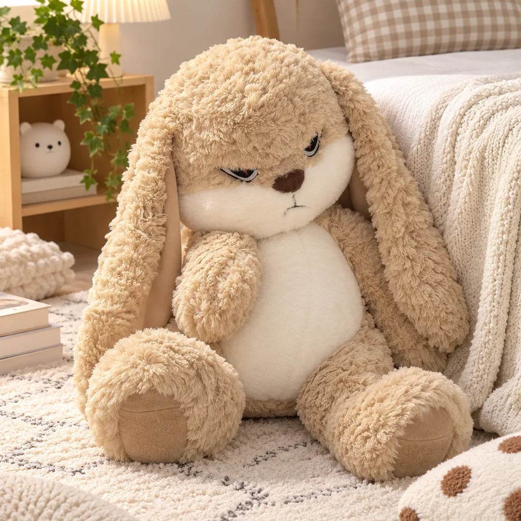 Peluche Lapin Blanc Expression Fâchée – Animal en Peluche
