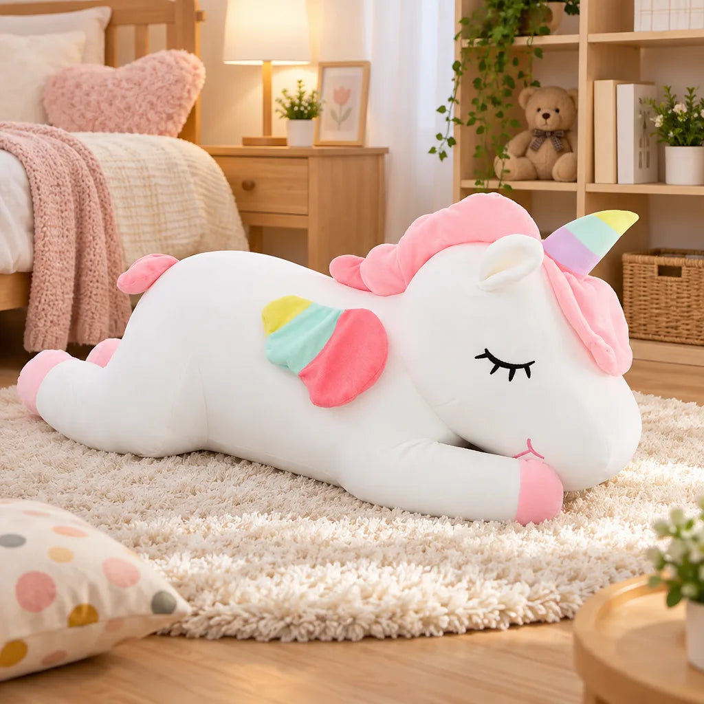 Peluche Licorne Géante Douce – Rose ou Blanche, 100 cm