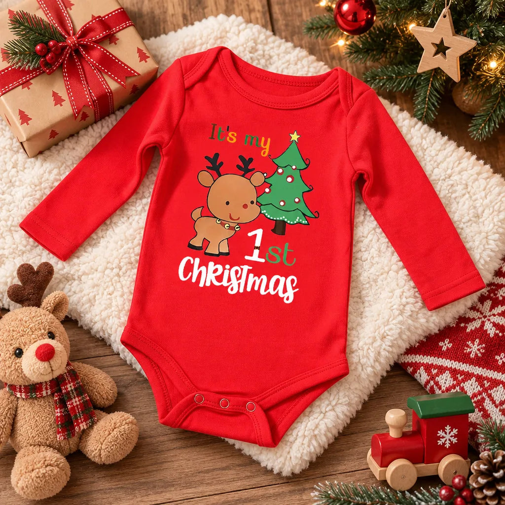 Body Bébé Premier Noël en Coton à Manches Longues – Motif Cerf