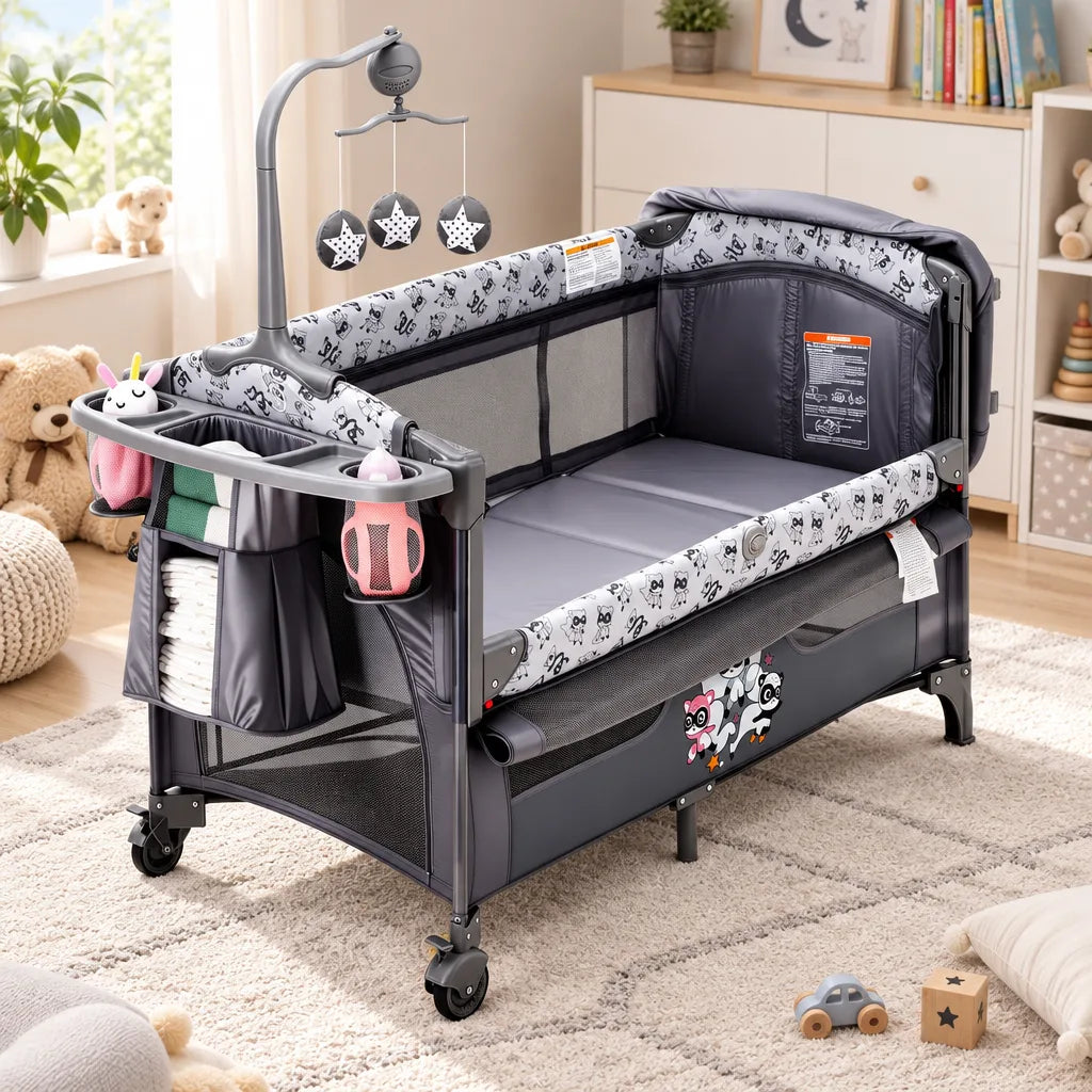 Lit de Voyage Bébé Pliable 5-en-1 avec Table à Langer