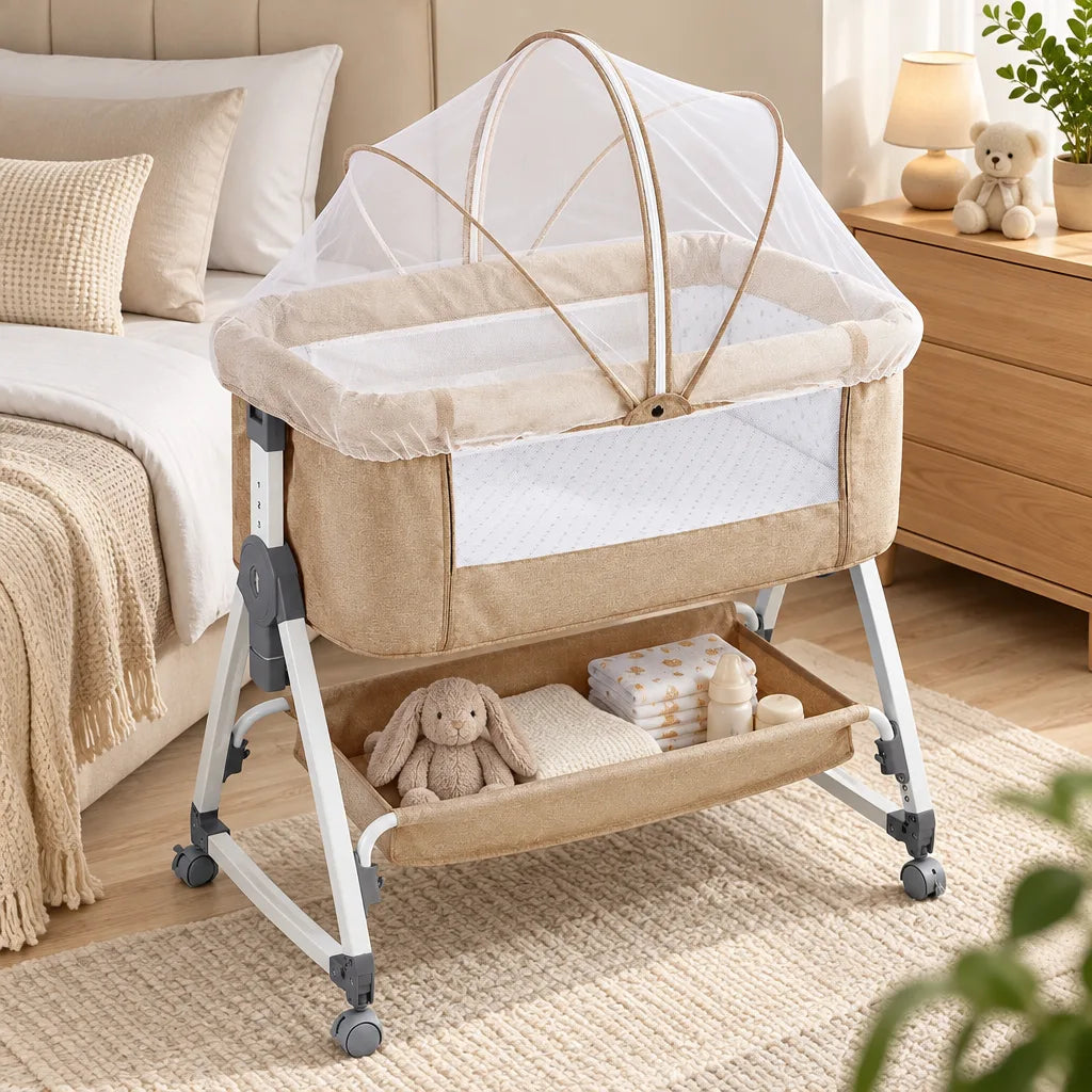 Lit Cododo Bébé 2-en-1 Réglable sur 6 Hauteurs avec Roulettes