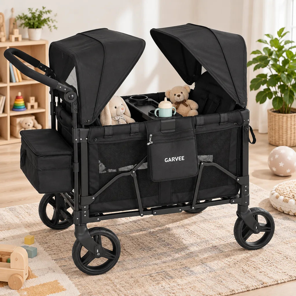 Poussette Chariot Double Pliable avec Auvents et Plateau