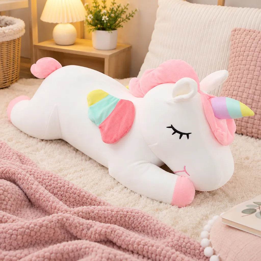 Peluche Licorne Géante Douce – Rose ou Blanche, 100 cm