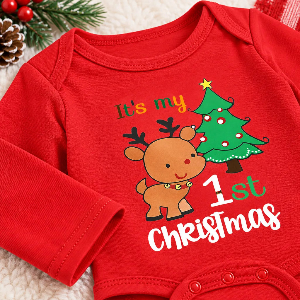 Body Bébé Premier Noël en Coton à Manches Longues – Motif Cerf