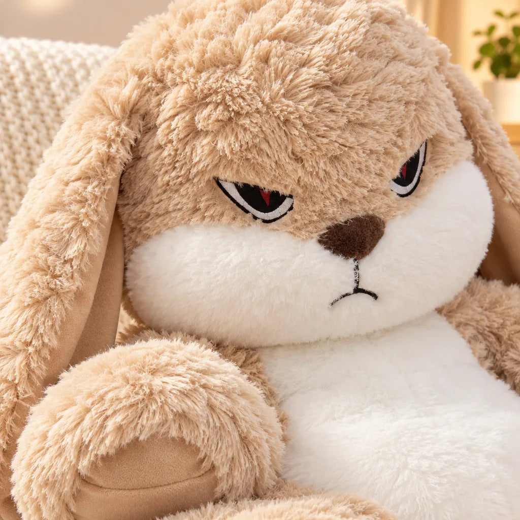 Peluche Lapin Blanc Expression Fâchée – Animal en Peluche