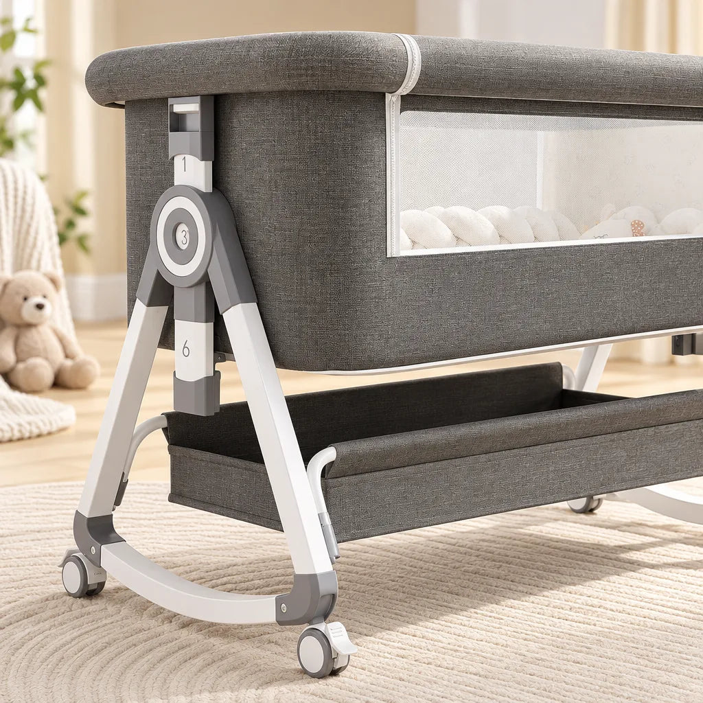 Lit Bébé 3-en-1 Réglable avec Matelas et Roulettes
