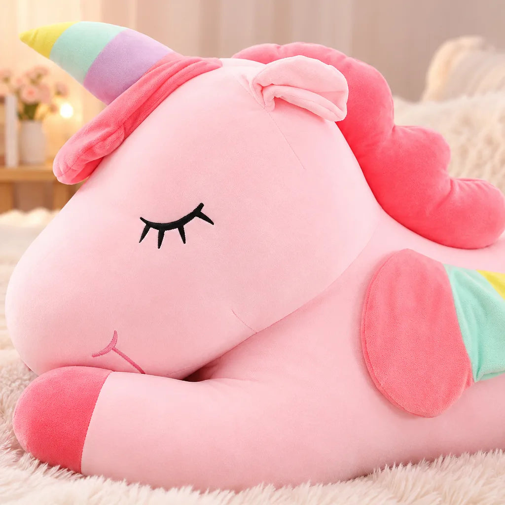 Peluche Licorne Géante Douce – Rose ou Blanche, 100 cm