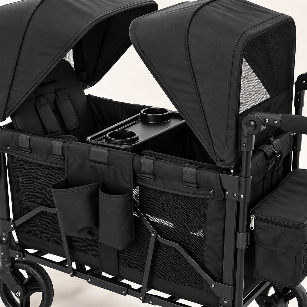 Poussette Chariot Double Pliable avec Auvents et Plateau